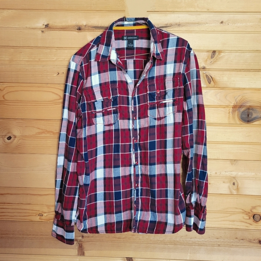 I.N.C International Concepts Mens Plaid Snap-Close Shirt, Size Medium